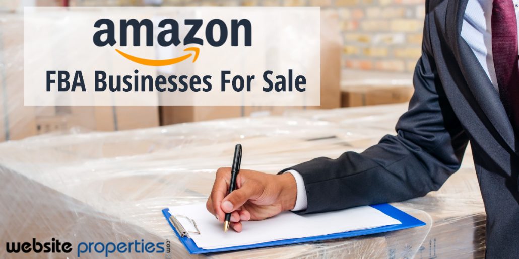 Man in a suit taking notes. Overlay of text mentions, "Amazon FBA Businesses For Sale."